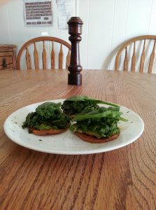 Sweet potato toast with scrambled eggs and spinach